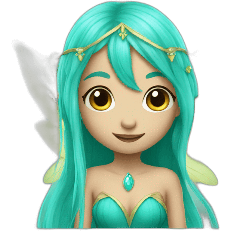 cute turquoise elf fairy with long hair emoji