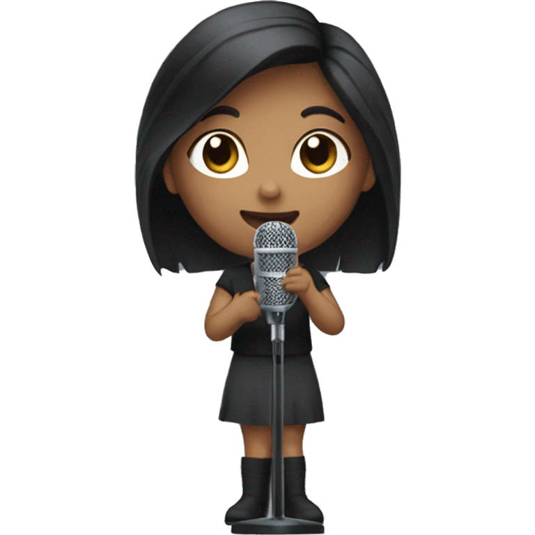 girl with dark hair handing a microphone emoji