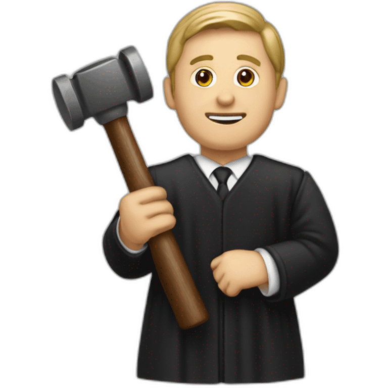 male judge holding a small woodden hammer emoji