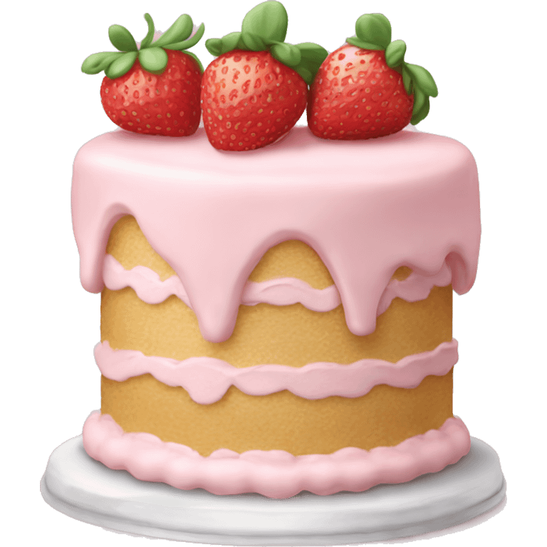 Light Pink strawberries and cream birthday cake  emoji