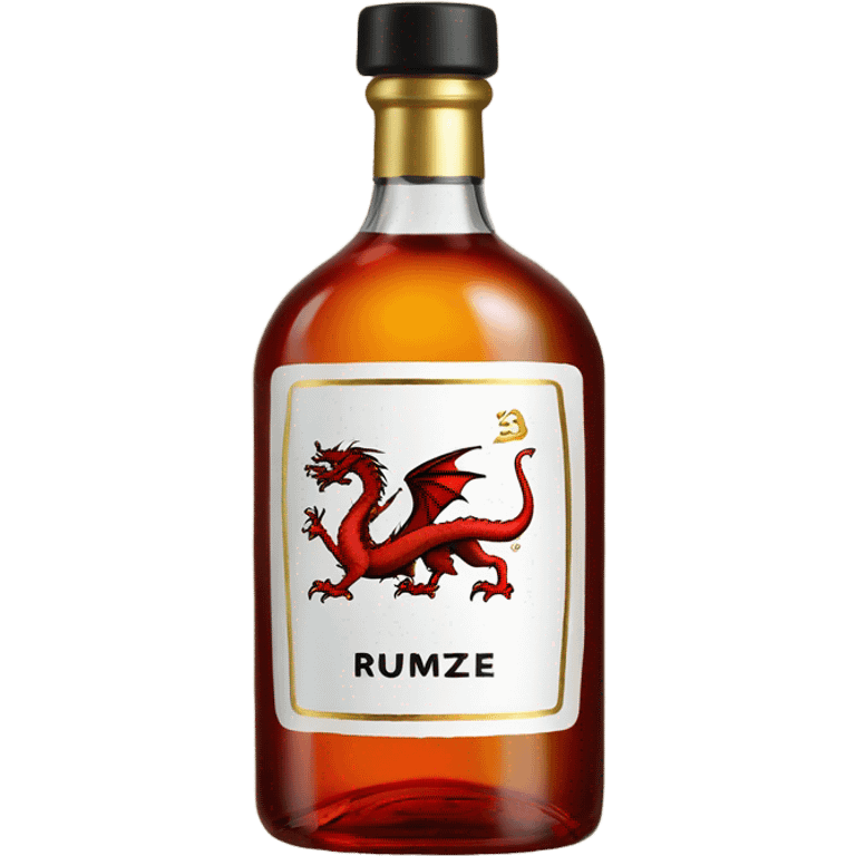 clear bottle of rumpleminze alcohol with a black and red label that has a gold dragon on it emoji