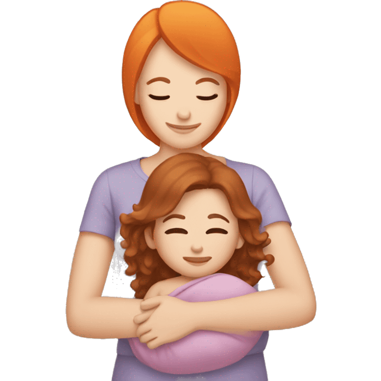 Newborn with brown hair being held by orange hair mom emoji