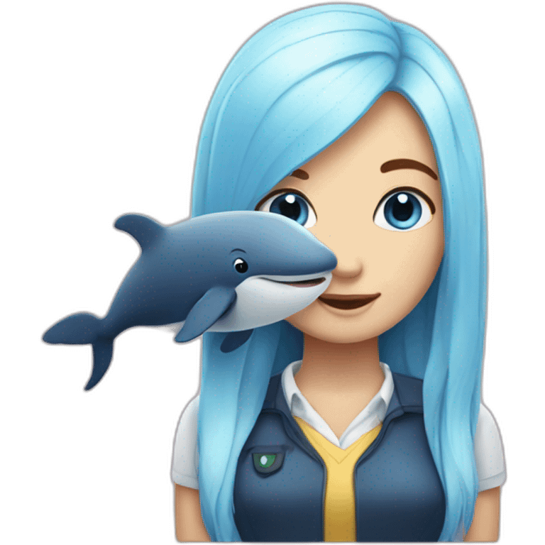 A whale as a staffed animal with a blonde girl blue eyes emoji