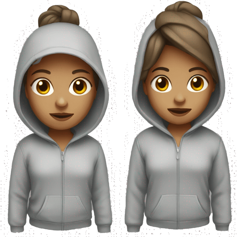 A tinted girl with brown straight hair in a grey hoodie  emoji