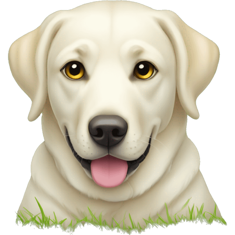 white labrador is laying on grass emoji