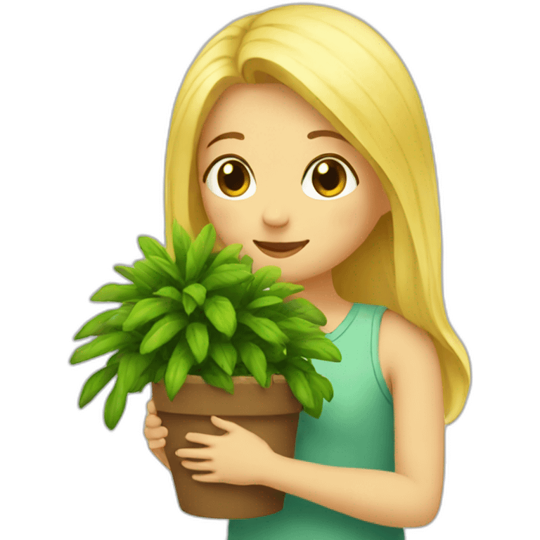 Blond Girl hugging plant emoji