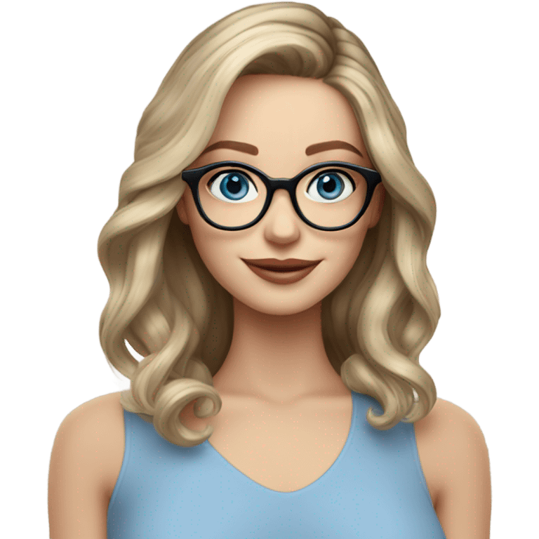 Shoulder length Balayage pale model lady with glasses and blue eyes happy  emoji