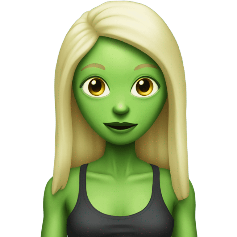 a green alien woman full body,blonde emoji