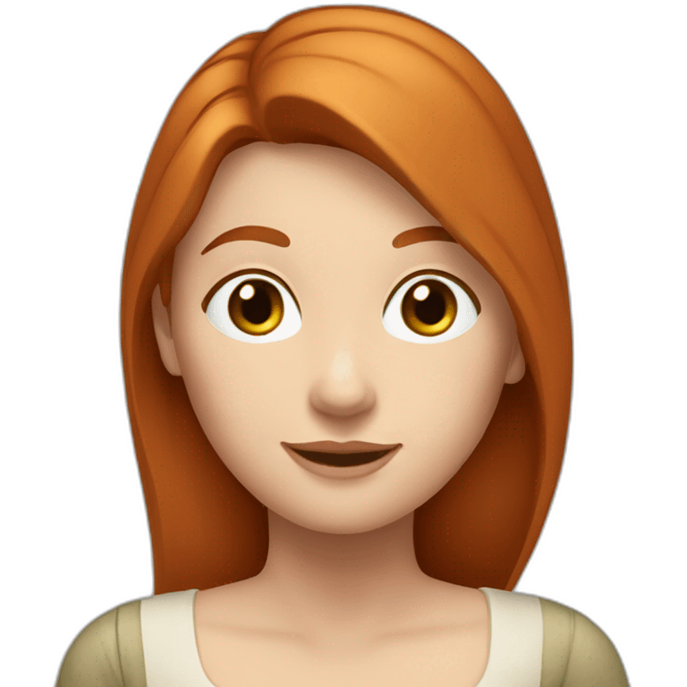 redhead white woman with medium long straight hair, greetting, wearing romantic blouse emoji