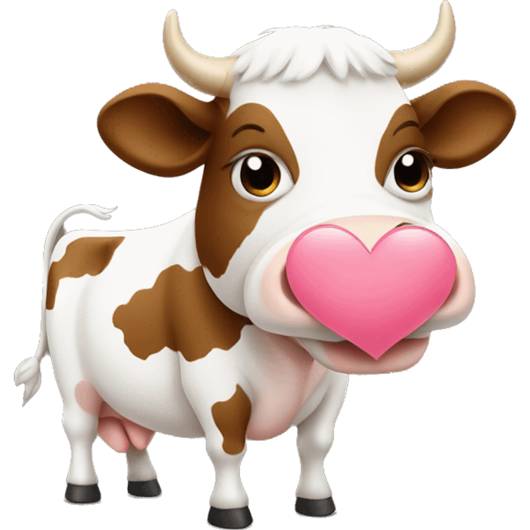 White brown cow holding white heart   emoji