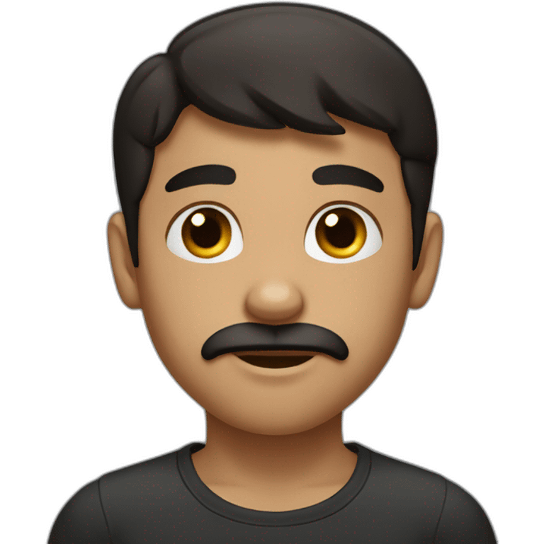 A boy with dark eyes,dark Boxer cut hair and mustache emoji