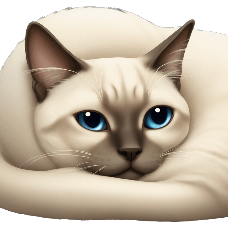 fluffy siamese cat curled up sleeping emoji