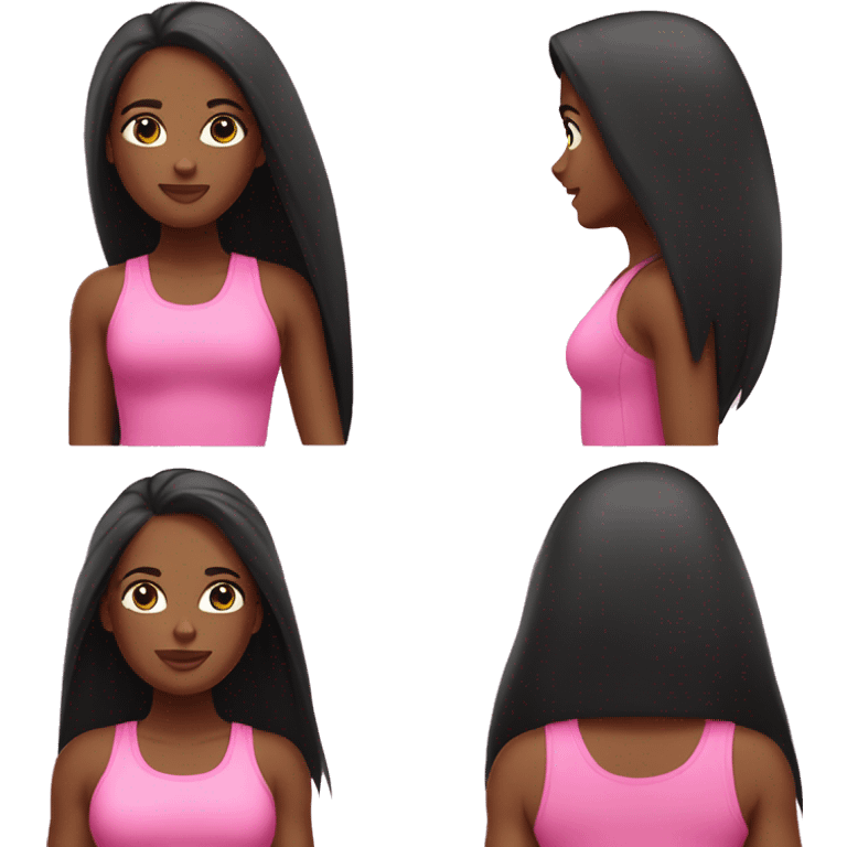 A cute black lady with long black straight hair down in a cute pink workout set emoji