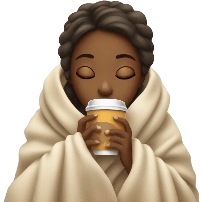 girl inside a blanket sipping coffee eyes closed emoji