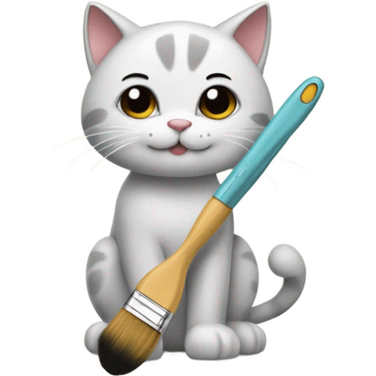 A cute cat who drawing a picture with a brush emoji