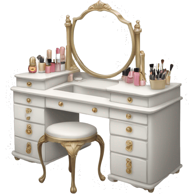 White vanity desk with makeup emoji