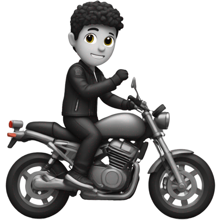 monochrome boy with motorcycle emoji