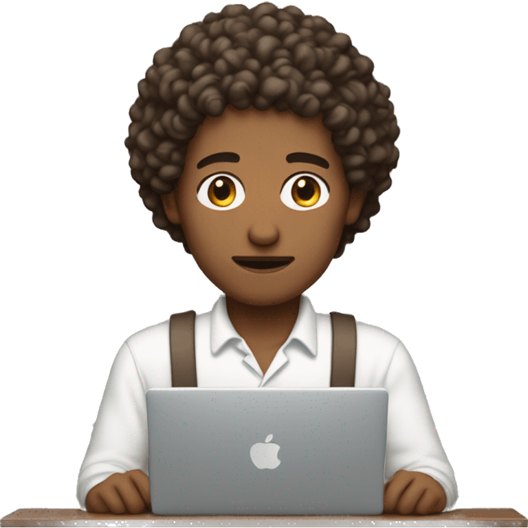 man with skin tone 4, brown course short curly hair, looking down working on the computer in focus mode emoji