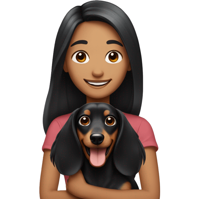 happy girl with long black hair with a daschund emoji