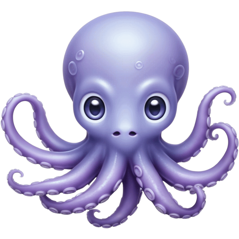 Cinematic Noble Baby Octopus Portrait Emoji, Poised and graceful, with a soft, rounded, slightly translucent body in a dreamy light blue-purple hue, large, glistening eyes full of quiet intelligence and mystery, delicate, flowing tentacles curling gently, Simplified yet sophisticated features, highly detailed, glowing with a soft, ethereal oceanic radiance, high shine, elegant and serene, stylized with an air of deep-sea wonder, focused and tranquil, soft glowing outline, capturing the essence of an otherworldly, intelligent little cephalopod, floating effortlessly in the gentle ocean currents! emoji