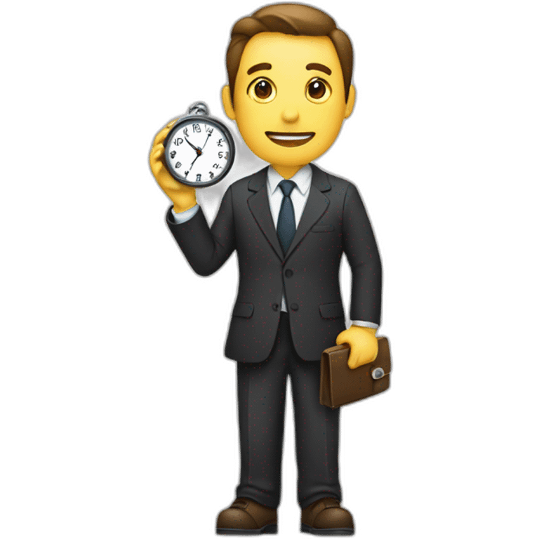 a man in a suit holding a clock in his right hand emoji