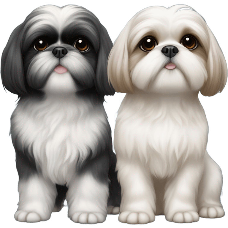 Shitz Tzu Beautiful two big faces black and white Puppies emoji