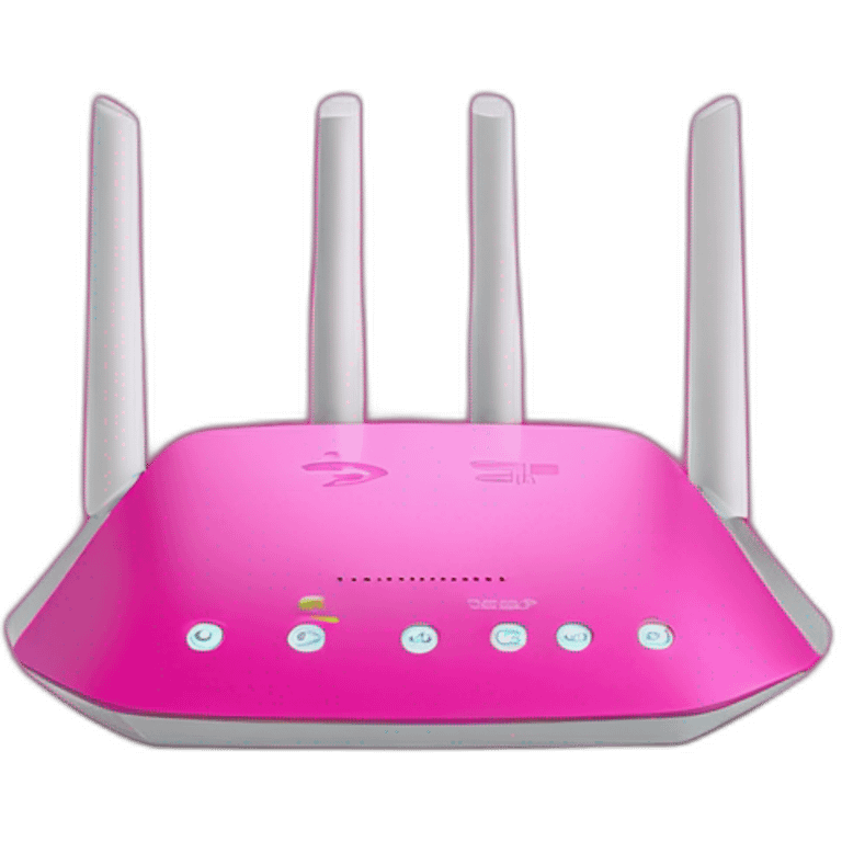 UN ROUTER CON 4 ANTENAS COLOR FUCSIA CON UN LOGOTIPO QUE DIGA MIFIBRA emoji