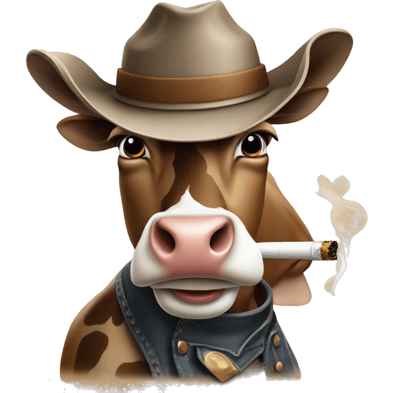 Cow smoking a cigarette wearing a cowboy hat emoji