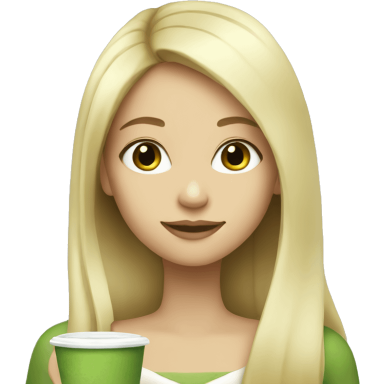 Girl with long blond hair drinking matcha emoji