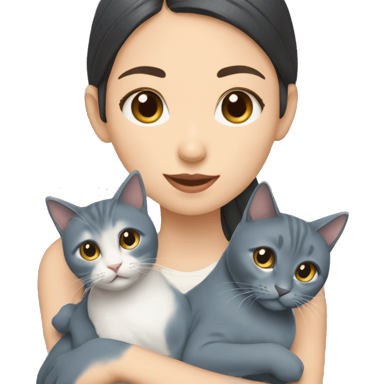 Japanese girl holding Two Russian Blue cats emoji