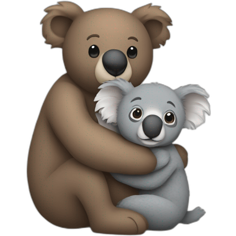 Brown Teddy bear hugging a grey koala emoji