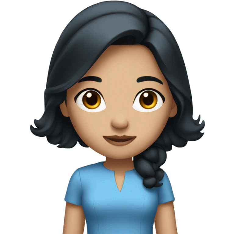 Black hair girl with brown eyes and blue dress  emoji