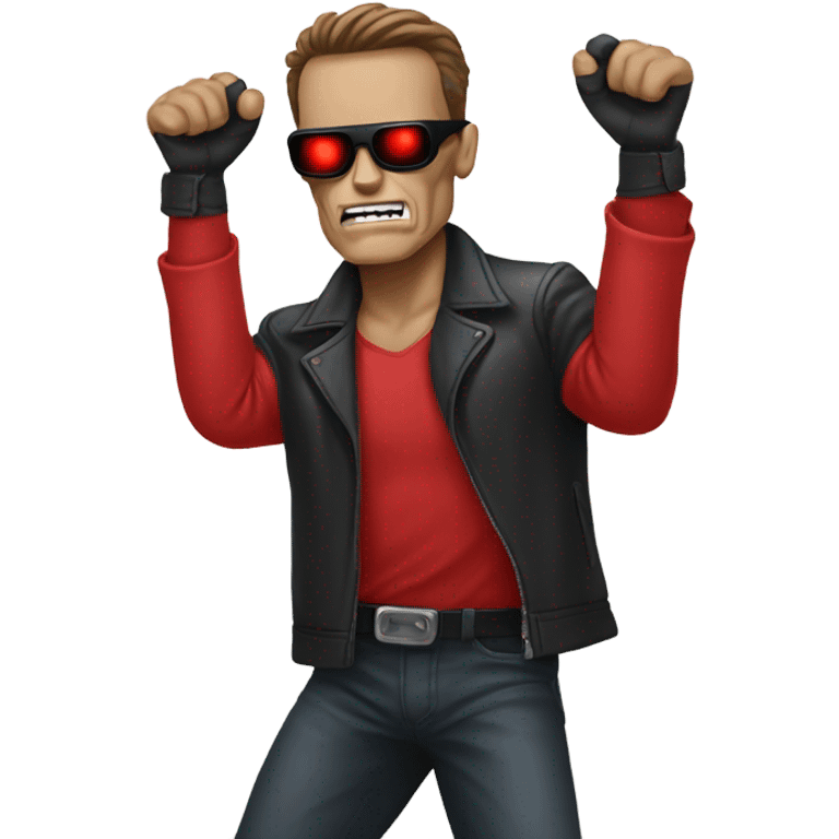 Terminator dancing with small red cloth in each hand emoji