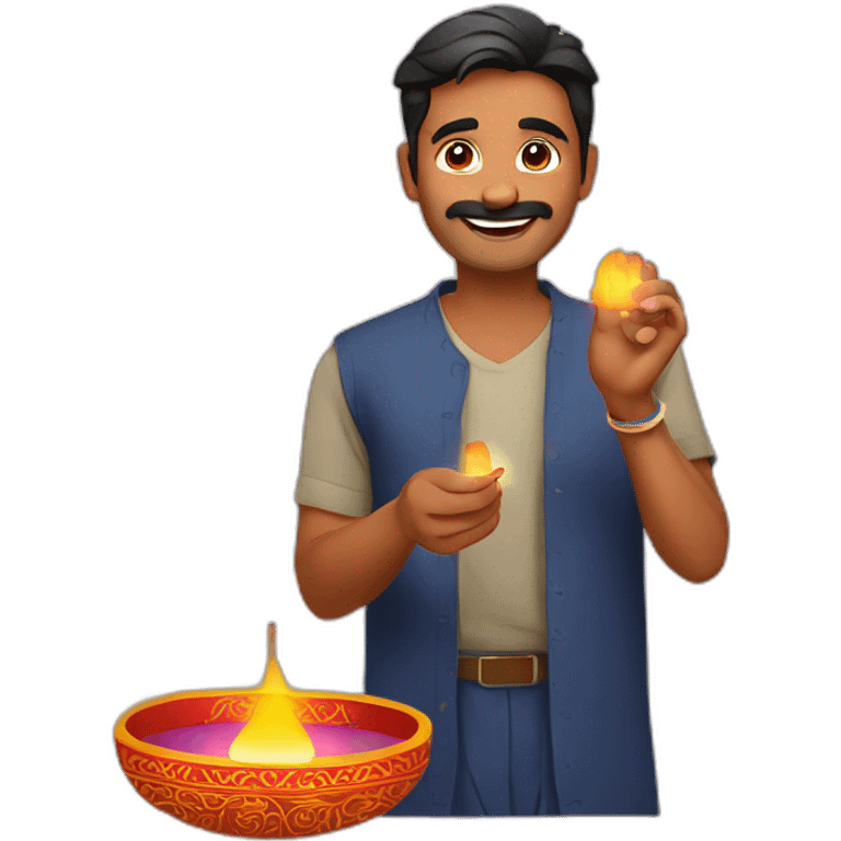 India guy celebrating diwali with firecrackers emoji