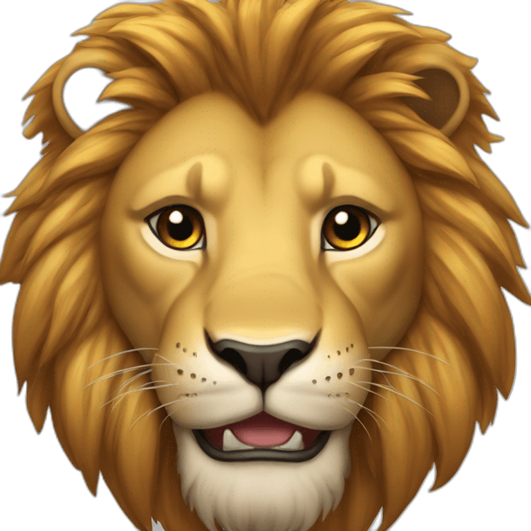 Happy face lion (robust and muscular build, showcasing its strength and dominance. - Its fur will be a rich golden color) emoji