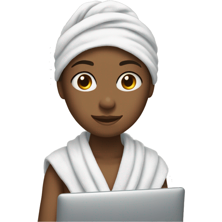 A girl with a towel, with a computer  emoji