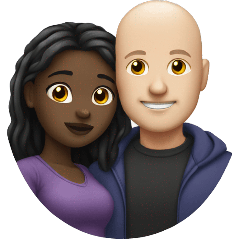 white bald guy and black curvy girl hugging  emoji