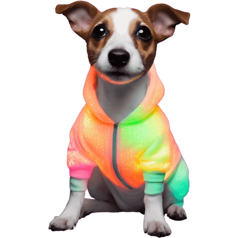 Jack Russel terrier in black light up led onesie emoji