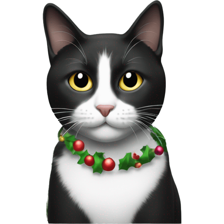 black and white cat with christmas tree emoji