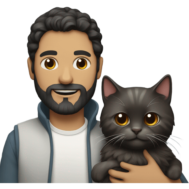 man with a beard and dark hair with a ragdoll cat emoji