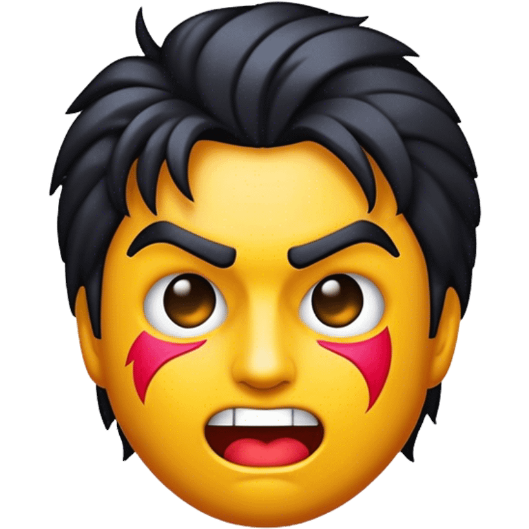 Cinematic Realistic Rock 'n' Roll Pop Culture Emoji, depicted with a dynamic portrayal of the rebellious spirit of rock music rendered with bold textures and vibrant, edgy lighting. emoji