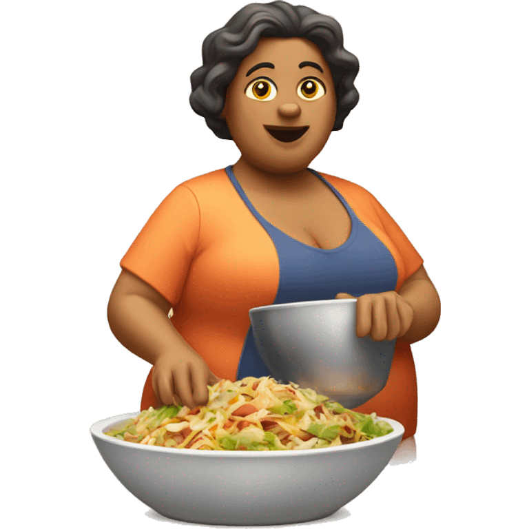 Fat lady making chipotle bowl emoji