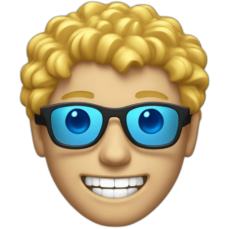 guy with golden hair, blue vr glasses and shiny teeth emoji