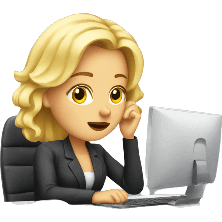 Blonde-woman-at-computer-desk-tired emoji