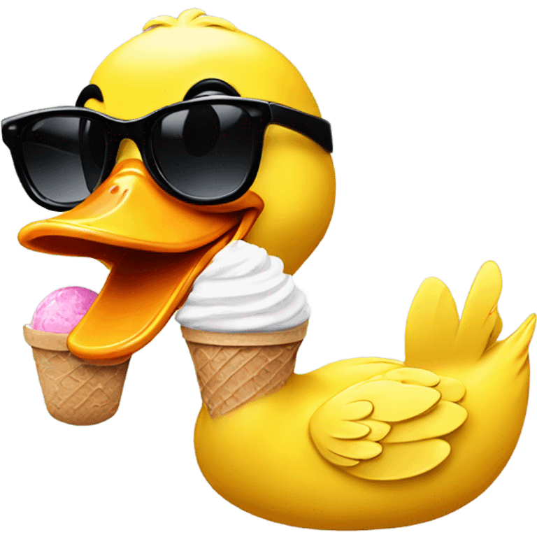 Yellow duck eating ice cream with black sunglasses  emoji