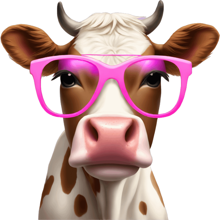 Cow wearing pink bow and pink sunglasses with lashes emoji