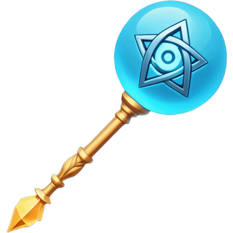 Clash of Clans aesthetic: Cinematic Playful Magic Staff Emoji, rendered in a 3D vector-style similar to standard emojis with minimal shading and bold, simplified shapes. A compact, isometric enchanted staff with intricate runic carvings and a glowing orb at its tip, softly glowing with a mystical arcane charm. Simplified yet unmistakably iconic, highly detailed and consistent, glowing with a soft radiant glow and high shine. Stylized with a touch of legendary sorcery and a soft glowing outline, capturing the essence of a powerful magic staff with a friendly, playful vibe! emoji