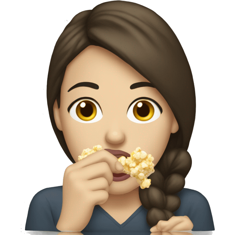 White brunette woman putting popcorn in her mouth emoji