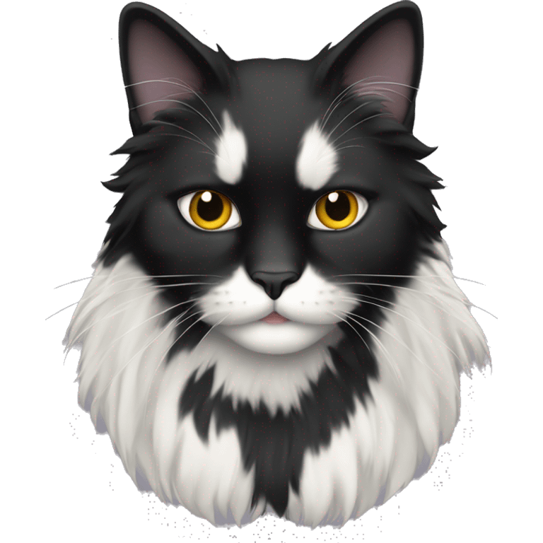 black cat long haired with muzzle half white emoji