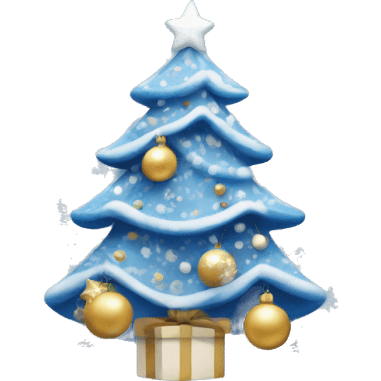 A cute blue and white decorated Christmas tree emoji